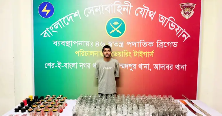 সেনা অভিযানে আটক ব্যক্তি ও বিভিন্ন সরঞ্জাম